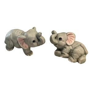 Vintage Porcelain HOMCO ELEPHANT FIGURINES #1400 Pair Baby Wild Animals
